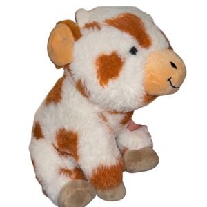 Cute Plush Brown and‎ White Spotted Cow Stuffed Animal Toy with Smiley Face